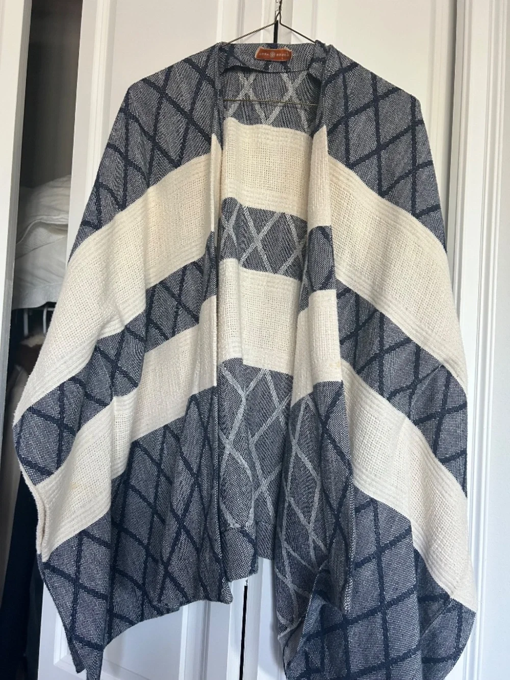 Tory Burch Poncho Wrap Cardigan Color Blocked Blue